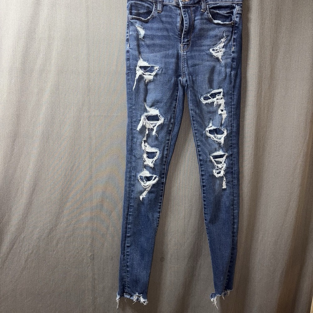 American Eagle Jeans Women 2 Super Hi Rise Jeggin Distressed Next Level Stretch